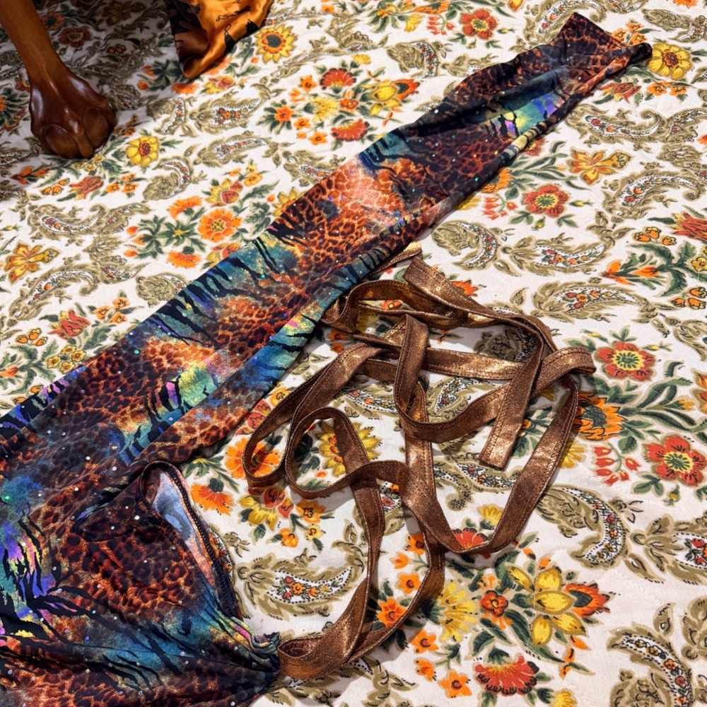 VTG Animal Print Sequin Peacock Feather One Shoulder Dance Unitard Cut Outs - Picture 3 of 9
